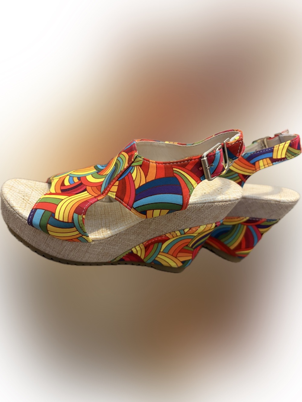 Retro Multi-Color Platform Wedge Sandals - Picture 4 of 5